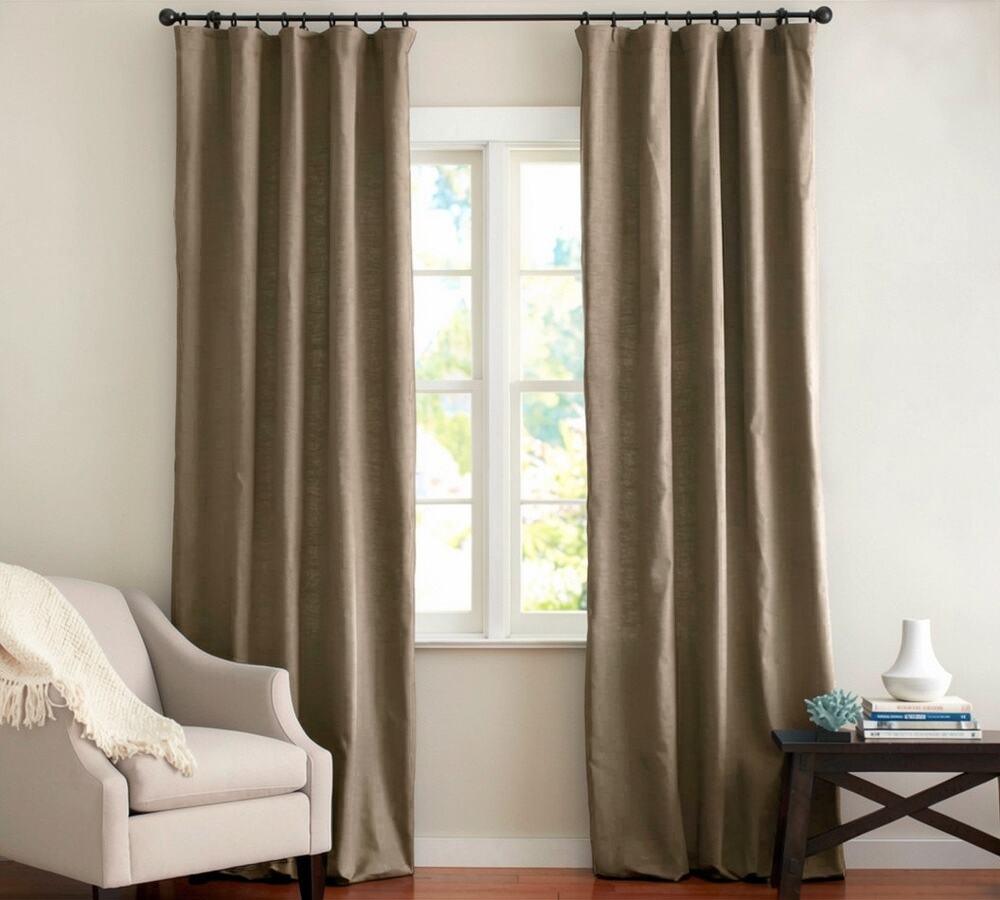 Pottery Barn Emery Linen Curtain Panel 3in1 Flax/Taupe 50x84 Light Filtering